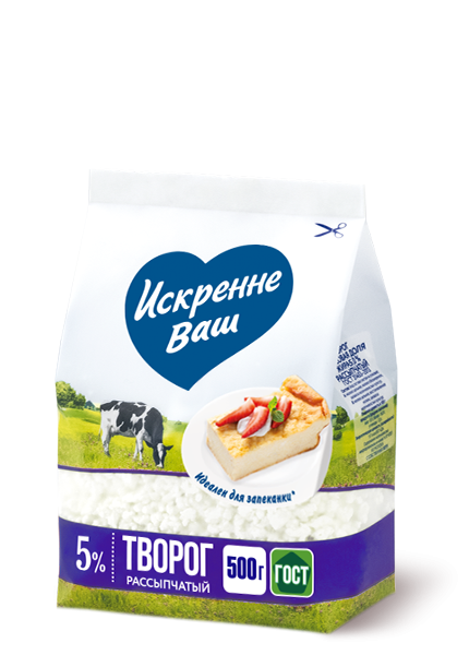 Творог ИСКРЕННЕ ВАШ 5% пакет 500г 1/6