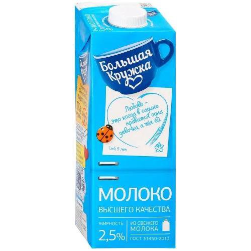 Молоко у/п БОЛЬШАЯ КРУЖКА 2,5% 1л крышка 1/12 Молоко у/п БОЛЬШАЯ КРУЖКА 2,5% 1л крышка 1/12