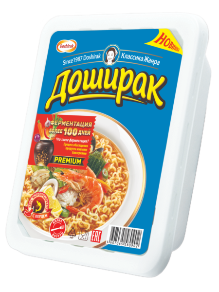 Лапша б/п ДОШИРАК морепродукты С ПЕРЦЕМ лоток 90г 1/24