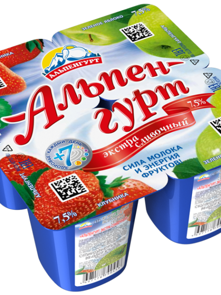 ЙогуртПродукт Экстра сливочный АЛЬПЕНГУРТ Клубника/зеленое яблоко 7,5% 100г 1/24