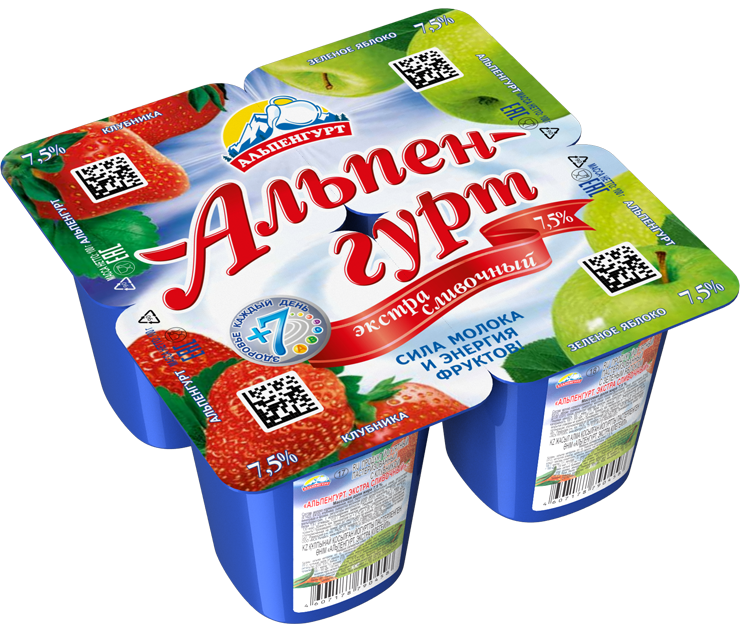 ЙогуртПродукт Экстра сливочный АЛЬПЕНГУРТ Клубника/зеленое яблоко 7,5% 100г 1/24 ЙогуртПродукт Экстра сливочный АЛЬПЕНГУРТ Клубника/зеленое яблоко 7,5% 100г 1/24