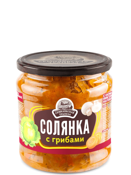 Закуска овощная СЕМИЛУКСКАЯ ТРАПЕЗА Солянка из свеж.капусты с грибами ст/б 460г 1/8