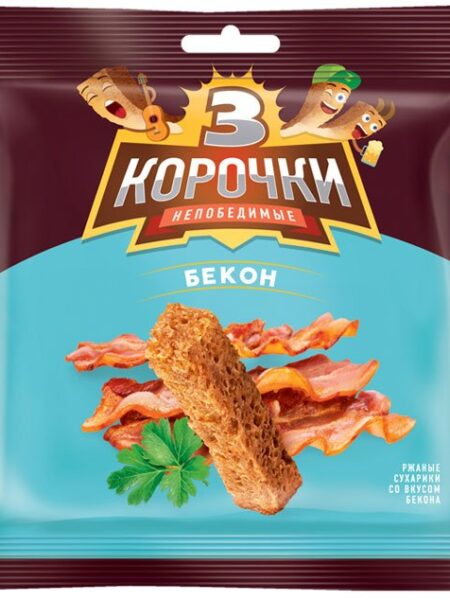 Сухарики 3 КОРОЧКИ ржаные Бекон 40г 1/60