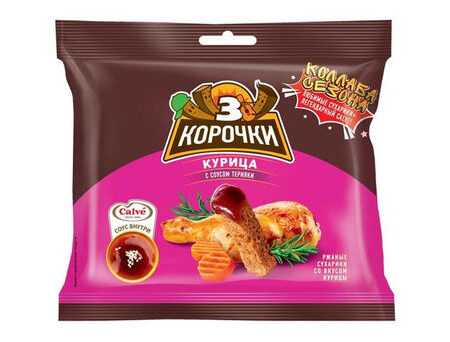 Сухарики 3 КОРОЧКИ ржаные Курица с терияки 60г 1/30