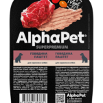 Влажный корм AlphaPet Superpremium для взр собак паштет с Говядиной 100г 1/15