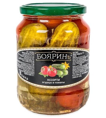 Ассорти БОЯРИН огурцы, томаты ст/б 680г 1/8