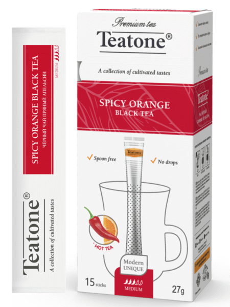 Чай TEATONE Чёрный аромат Апельсин с перцем Стик гофрокороб 12*(15шт*1,8г)