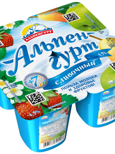 ЙогуртПродукт Сливочн АЛЬПЕНГУРТ Земляника/яблоко-груша 4,5% 100г 1/24