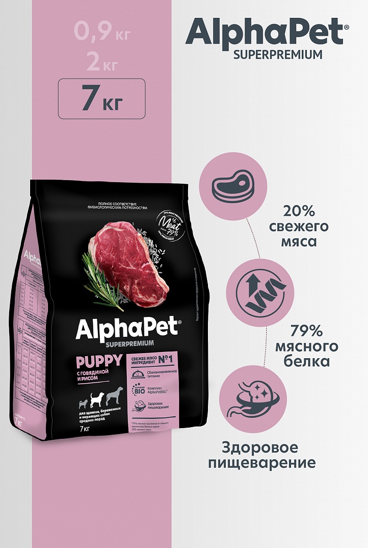 Сухой корм AlphaPet для щенков медиум с Говяд и рисом 7кг Сухой корм AlphaPet для щенков медиум с Говяд и рисом 7кг