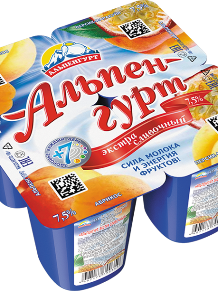 ЙогуртПродукт Экстра сливочный АЛЬПЕНГУРТ Абрикос/персик-маракуйа 7,5% 100г 1/24
