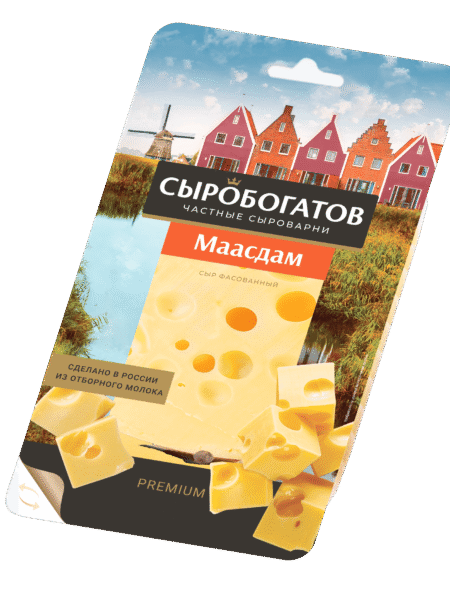 Сыр СЫРОБОГАТОВ Маасдам  45% 125г фас (нарезка) 1/12