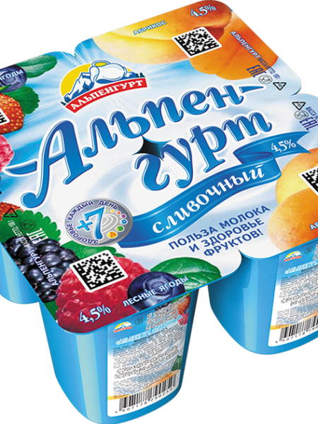 ЙогуртПродукт Сливочн АЛЬПЕНГУРТ Лесная ягода/абрикос 4,5% 100г 1/24
