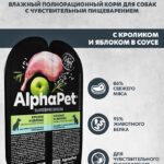 Влажный корм AlphaPet для собак с чув пищ Кролик и яблоко мясные кусочки в соусе 100г 1/15