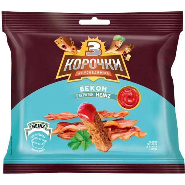Сухарики 3 КОРОЧКИ ржаные Бекон с кетчупом 60г 1/30 Сухарики 3 КОРОЧКИ ржаные Бекон с кетчупом 60г 1/30