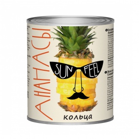 Фрукты SUNFEEL Ананасы кольца в сиропе ж/б 850мл/830гр 1/12