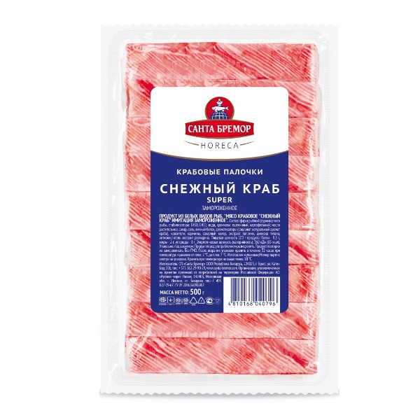 Крабовые палочки СНЕЖНЫЙ КРАБ Санта Бремор 500 г 1/12 Крабовые палочки СНЕЖНЫЙ КРАБ Санта Бремор 500 г 1/12