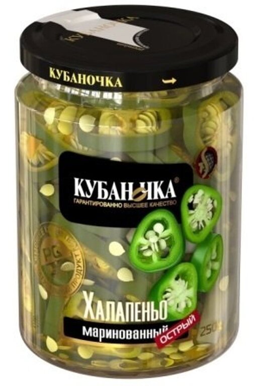 Перец КУБАНОЧКА зеленый халапеньо рез. 250г 1/12 Перец КУБАНОЧКА зеленый халапеньо рез. 250г 1/12