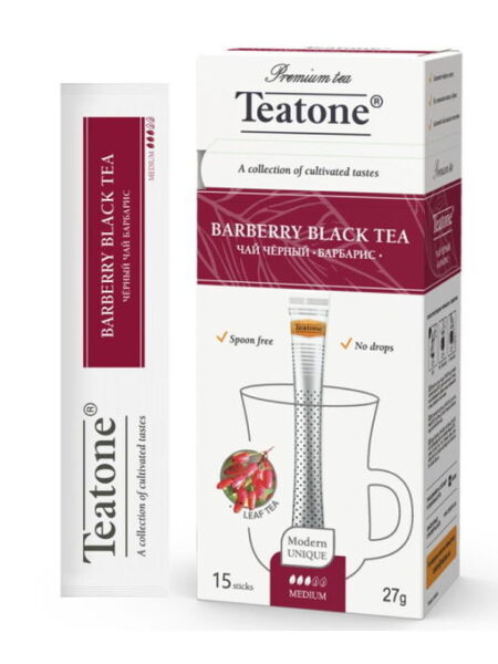 Чай TEATONE Чёрный аромат Барбариса Стик гофрокороб 12*(15шт*1,8г)