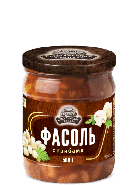 Фасоль СЕМИЛУКСКАЯ ТРАПЕЗА в томатном соусе с грибами 470г 1/8