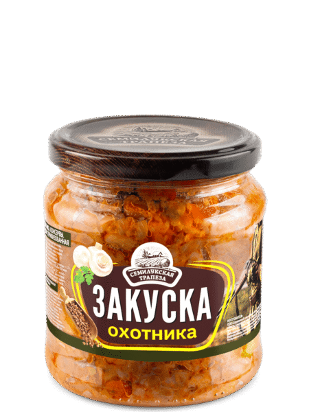 Закуска овощная СЕМИЛУКСКАЯ ТРАПЕЗА Закуска Охотника (греча морк лук грибы перец) ст/б 460мл 1/8