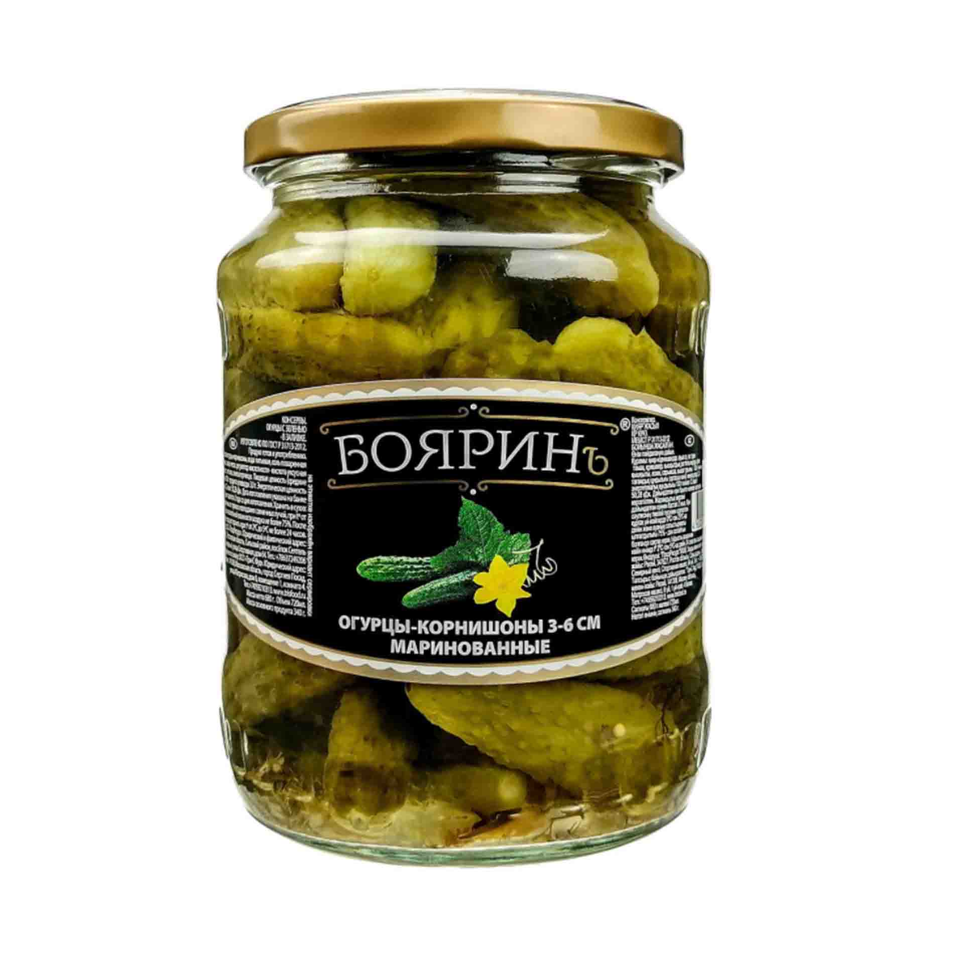 Корнишоны БОЯРИН маринованные (6-9см) ст/б 720мл 1/8 Корнишоны БОЯРИН маринованные (6-9см) ст/б 720мл 1/8