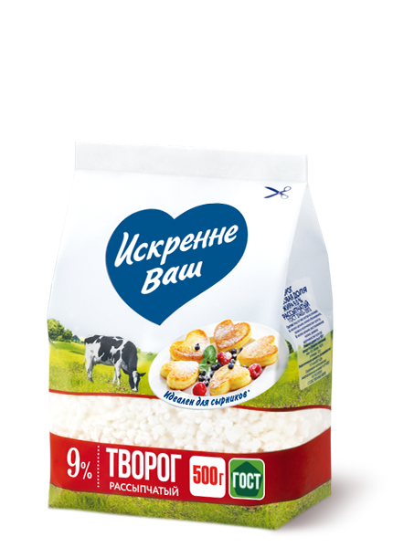 Творог ИСКРЕННЕ ВАШ 9% пакет 500г 1/6