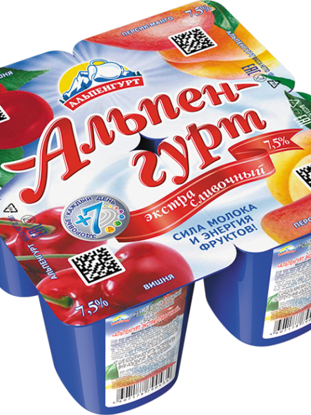 ЙогуртПродукт Экстра сливочный АЛЬПЕНГУРТ Вишня/персик-манго 7,5% 100г 1/24