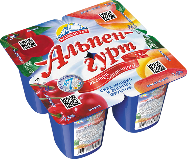 ЙогуртПродукт Экстра сливочный АЛЬПЕНГУРТ Вишня/персик-манго 7,5% 100г 1/24 ЙогуртПродукт Экстра сливочный АЛЬПЕНГУРТ Вишня/персик-манго 7,5% 100г 1/24