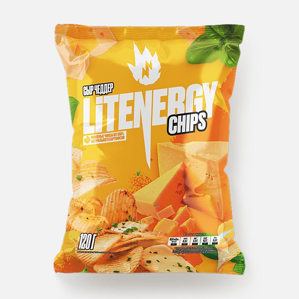 Чипсы картофельные LIT ENERGY сыр Чеддер рифл. 120г 1/10 Чипсы картофельные LIT ENERGY сыр Чеддер рифл. 120г 1/10