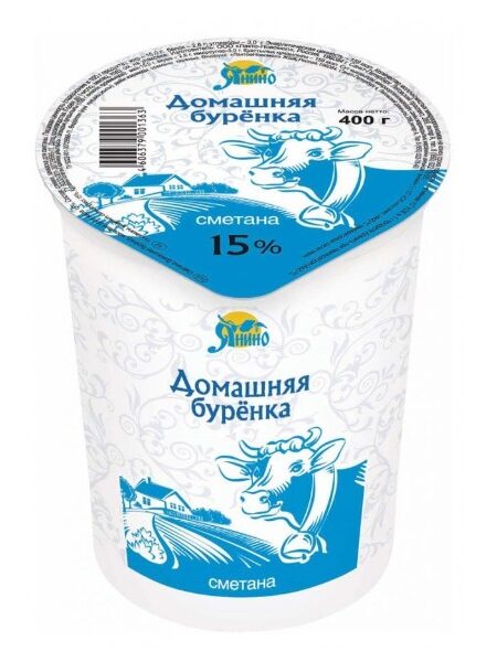 Сметанный продукт ЯНИНО Домашняя буренка 15% пл/ст 400г 1/24