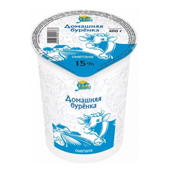 Сметанный продукт ЯНИНО Домашняя буренка 15% пл/ст 400г 1/24 Сметанный продукт ЯНИНО Домашняя буренка 15% пл/ст 400г 1/24