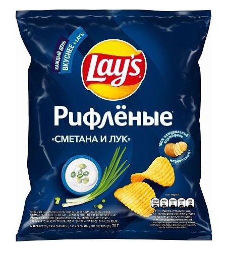 Чипсы картофельные LAY`S Сметана и лук рифл 70г 1/25