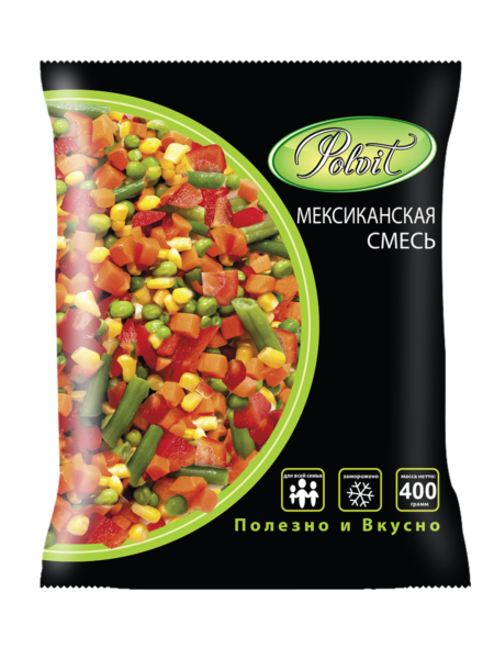 Смесь Мексиканская POLVIT зам п/п 0,4кг 1/20 (морковь,стр.фасоль,перец слад.,горошек,кукуруза)