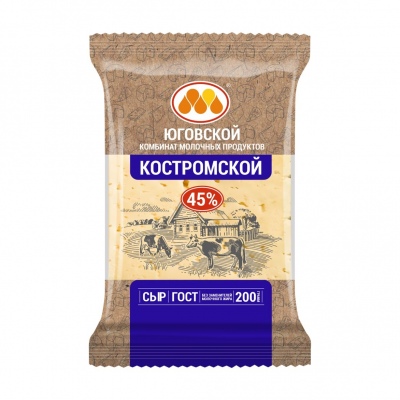 Сыр ЮКМП Костромской ГОСТ 45% 200г 1/10