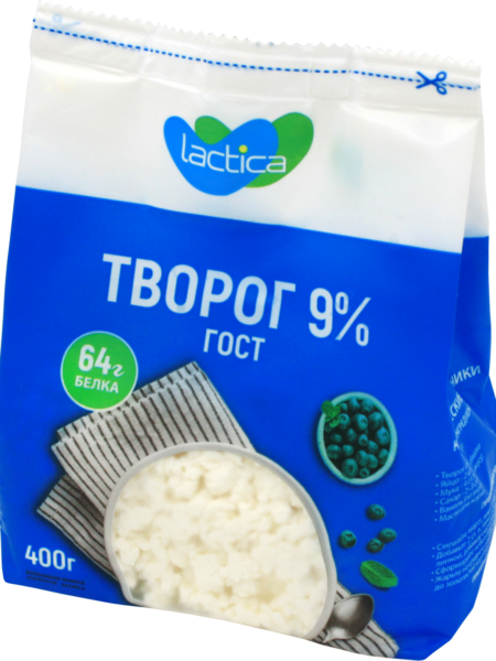 Творог СНЕЖОК 9% 400г стабило бэг Lactica 1/6